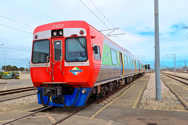 A battery powered train operating on the Outer Harbor line.